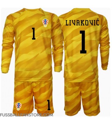 Kroatien Dominik Livakovic #1 Torwart Replik Heimtrikot Kinder EM 2024 Langarm (+ Kurze Hosen)